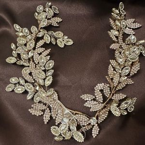 New large gold rhinestone cluster teardrop hair headpiece